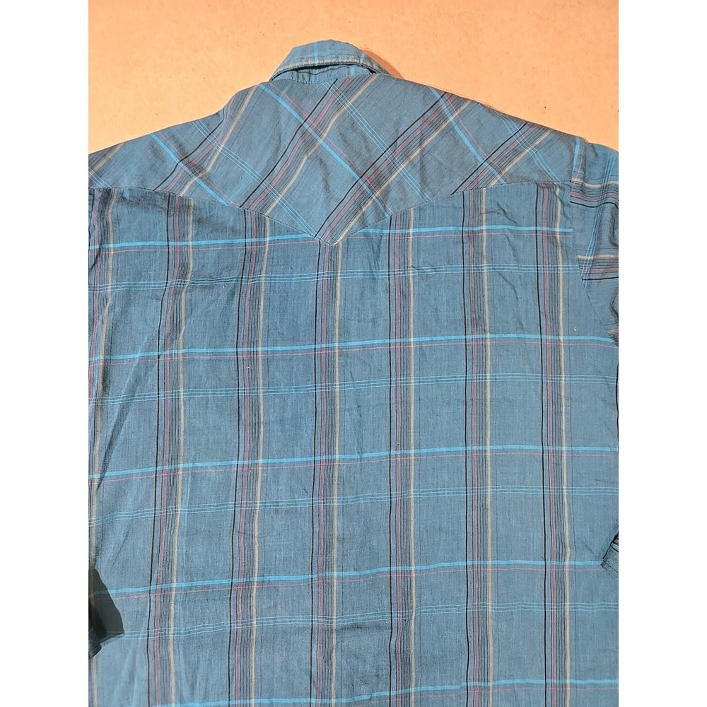 Wrangler Western Shirt Teal Plaid Long Sleeve Pearl Snap Cowboy Rancher XL - Picture 9 of 9